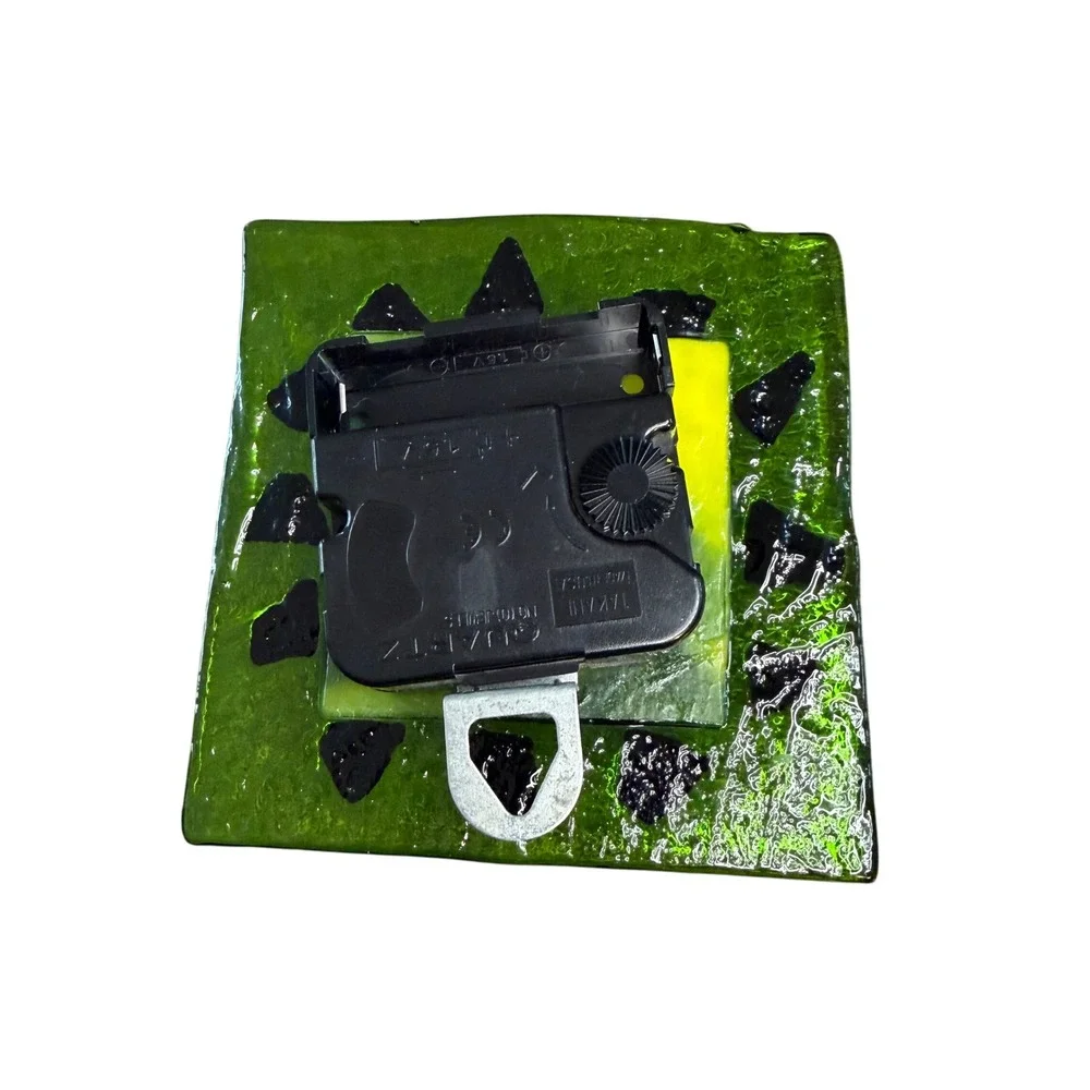 Artisan Fused Glass Wall Clock Green Dichroic Multi-Color Square *does not work*